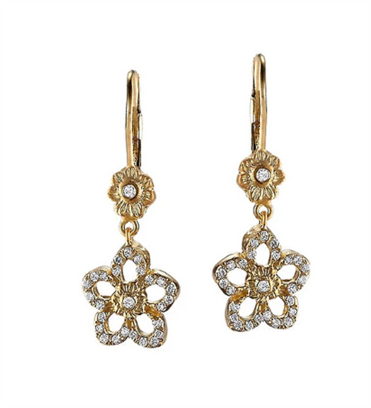 Tanya Farah18K Yellow Gold and Diamond Black Swan Flower Tapestry Drop Earrings