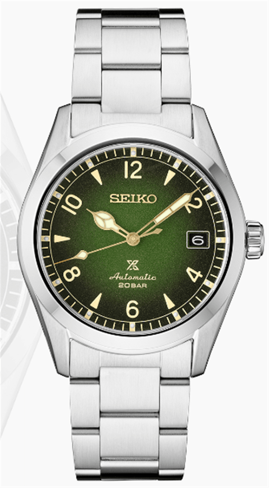 SEIKO Luxe Alpinist Prospex Land 38mm Automatic Stainless Steel Green Dial on Bracelet SPB155