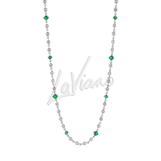 LaViano Fashion 18K White Gold Emerald and Diamond Necklace