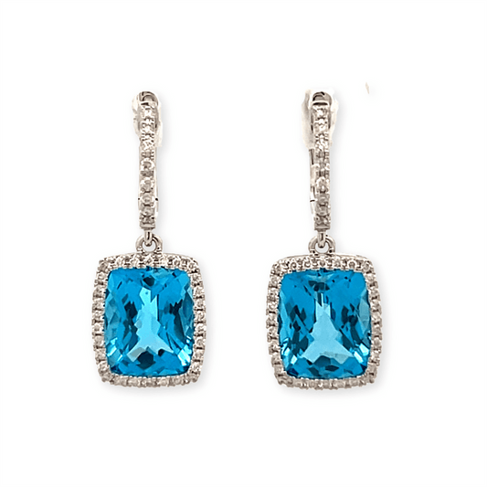 Pe Jay Creations 14K White Gold Blue Topaz and Diamond Earrings