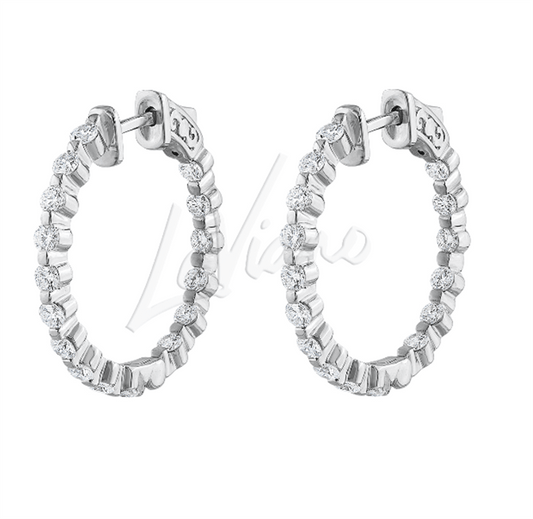LaViano Fashion 14K White Gold Diamond Hoop Earrings Diamonds=1.78 Carats