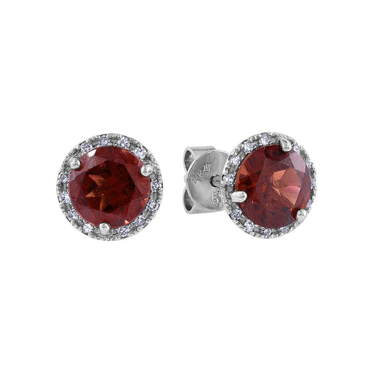LaViano Fashion 14K White Gold Garnet and Diamond Earrings