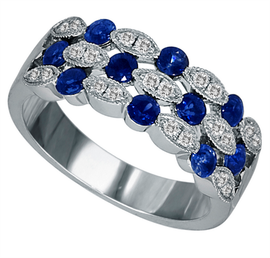 Pe Jay Creations 14K White Gold Sapphire and Diamond Band