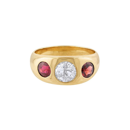 LaViano Fashion 14K Yellow Gold Gents Diamond and Garnet Ring