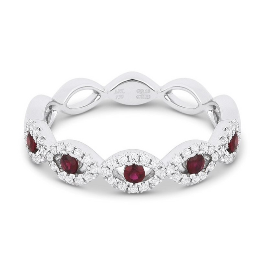 LaViano Fashion 14K White Gold Ruby and Diamond Band