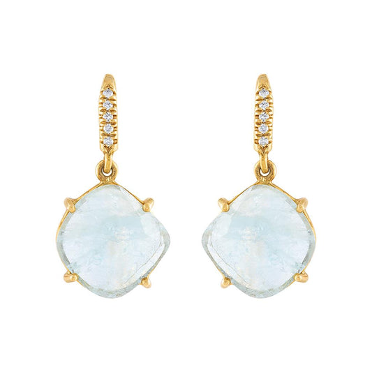 LaViano Fashion 18K Yellow Gold Aquamarine and Diamond Earrings
