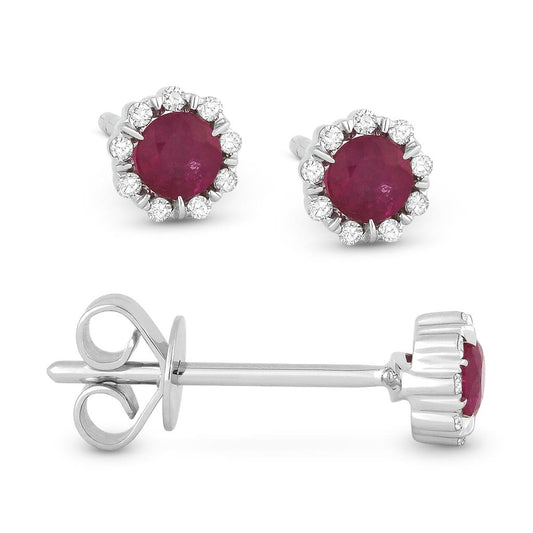 LaViano Fashion 14K White Gold Ruby and Diamond Earring Studs