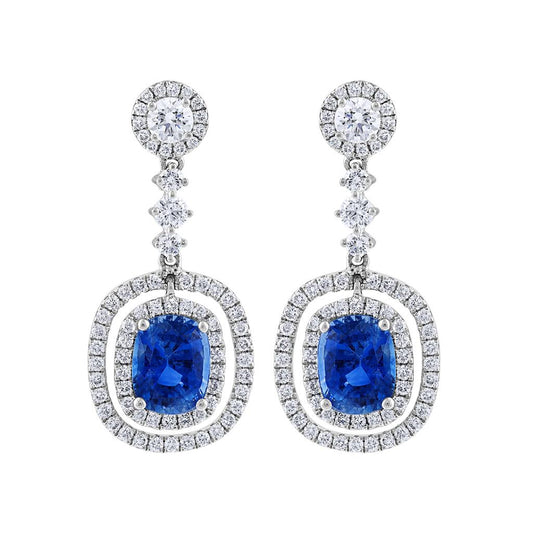 LaViano Fashion 18K White Gold Sapphire and Diamond Earrings
