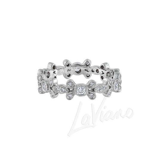 LaViano Fashion 18K White Gold Diamond Eternity Flower Wedding Band