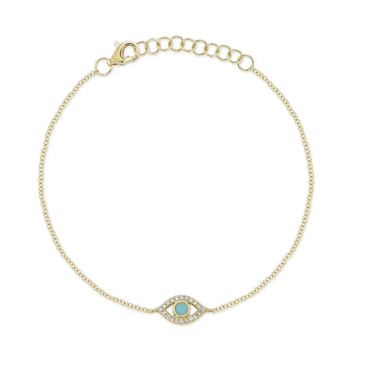 Shy Creation 14K Yellow Gold Turquoise and Diamond Bracelet