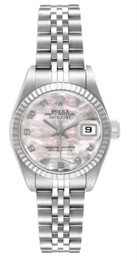 ROLEX OYSTER PERPETUAL 26MM DATEJUST JUBILEE FLUTED ROSE MOP ARABIC DIAL REF : R791744