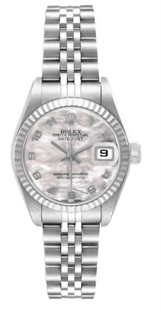 ROLEX OYSTER PERPETUAL 26MM DATEJUST JUBILEE FLUTED ROSE MOP ARABIC DIAL REF : R791744