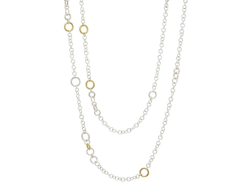 Gurhan Hoopla Sterling Silver Station Long Necklace with 24K Yellow Gold Accents