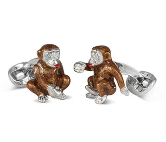 Deakin & Francis Sterling Silver Cheeky Monkey Brown Diamond Eyes Spring Back Cufflinks