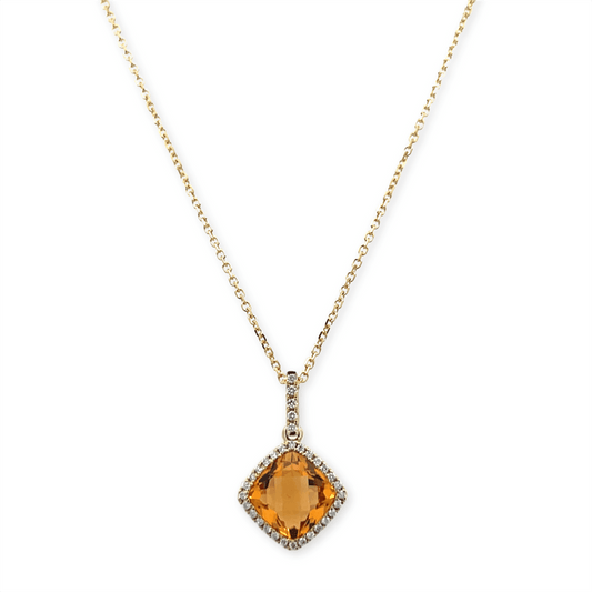 Pe Jay Creations 14K Yellow Gold Citrine and Diamond Pendant