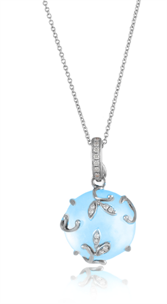 Frederic Sage 18K White Gold Blue Topaz and Diamond Pendant