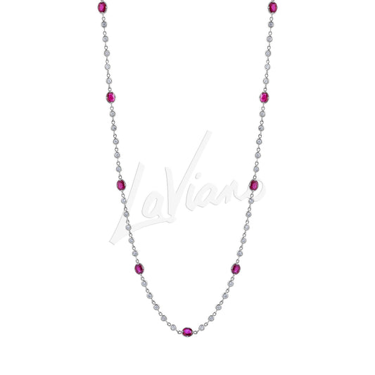 LaViano Fashion 18K White Gold Ruby & Diamond Necklace