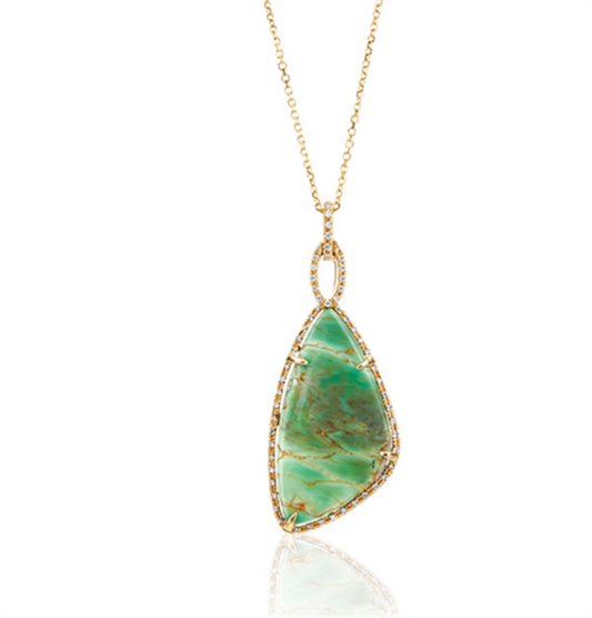 Pe Jay Creations 14K Yellow Gold Variscite and Diamond Pendant