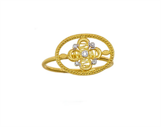 Tanya Farah 18 Karat Yellow Gold Diamond Oval Four Petal Flower Ring