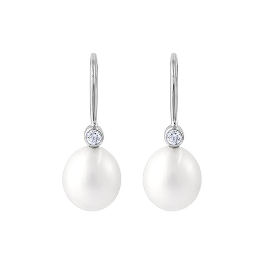 LaViano Fashion 18K White Gold Freshwater Pearl and Diamond Earrings