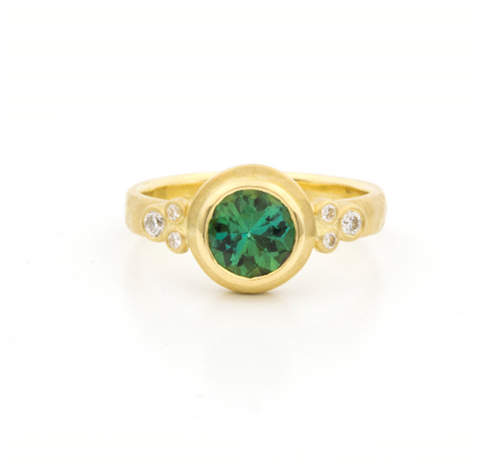LaViano Fashion 18K Yellow Gold Green Tourmaline and Diamond Ring