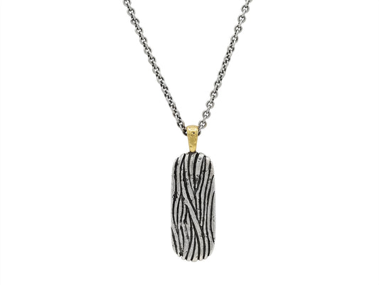 John Varvatos Sterling Silver Dog Tag with Stripes Fold Over Skull Clasp 24"