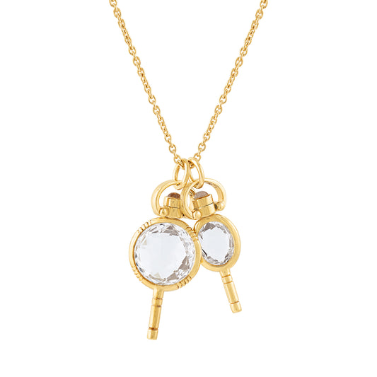 Monica Rich 18K Yellow Gold Crystal Keys Pendant