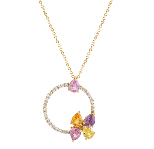 Pe Jay Creations 14K Yellow Gold Diamond and Sapphire Pendant