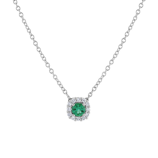LaViano Fashion 14K White Gold Emerald and Diamond Necklace