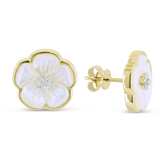 LaViano Fashion 14K Yellow Gold Mother of Pearl and Diamond Earrings