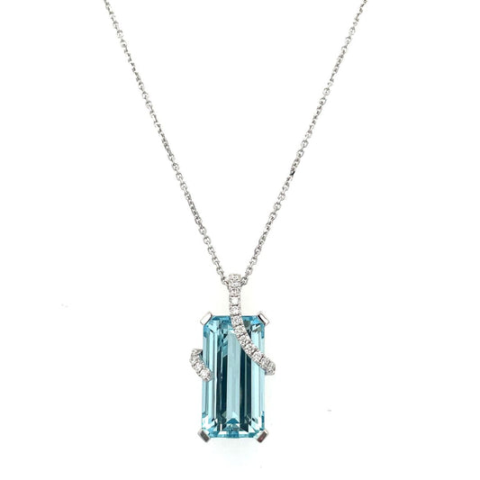 Pe Jay Creations 18K White Gold Aquamarine and Diamond Pendant