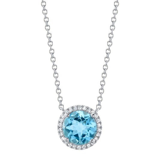 SShy Creations 14K White Gold Blue Topaz and Diamond Necklace