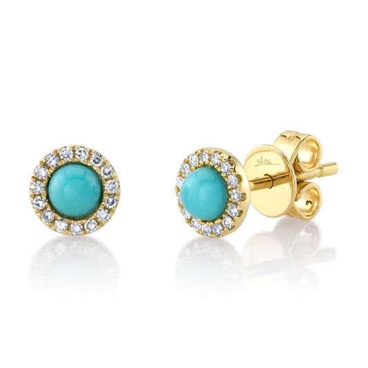 Shy Creations 14K Yellow Gold Turquoise and Diamond Earrings