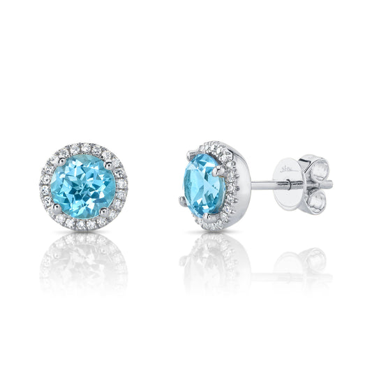 Shy Creations 14K White Gold Blue Topaz and Diamond Earrings