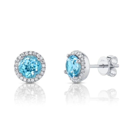 Shy Creations 14K White Gold Blue Topaz and Diamond Earrings