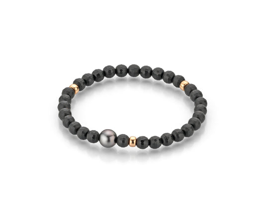 LaViano Fashion 18K Rose Gold Tahitian Pearl 8-9MM and Black Onyx Beaded Bracelet