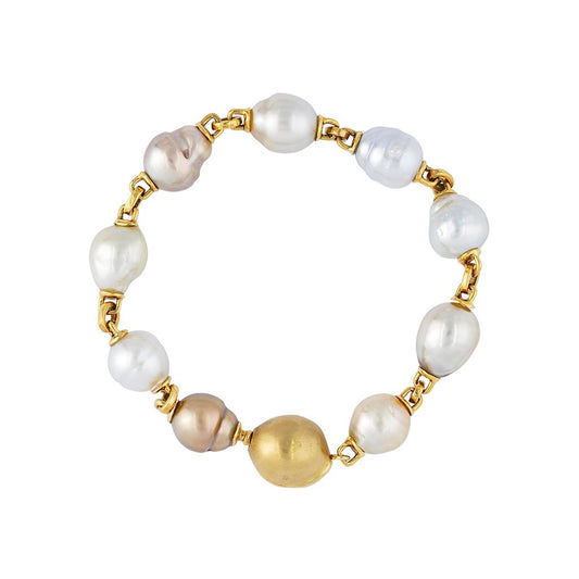 LaViano Fashion 18K Yellow Gold Earth Tone Baroque Pearl Bracelet