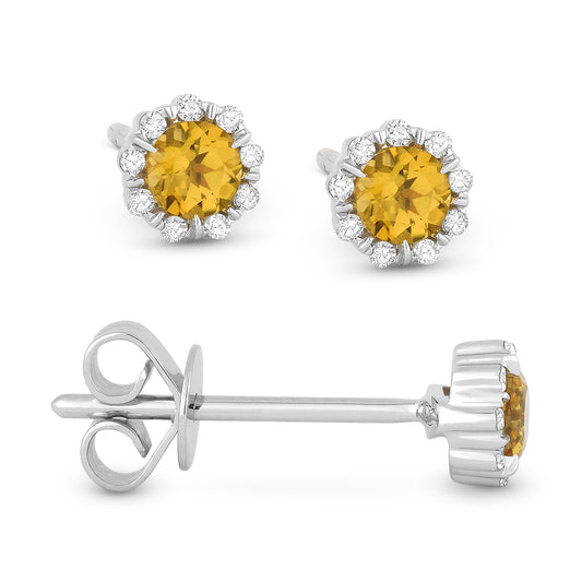 LaViano Fashion 14K White Gold Citrine and Diamond Earrings