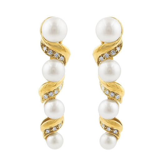 LaViano Fashion 18K Yellow Gold Pearl and Diamond Earrings