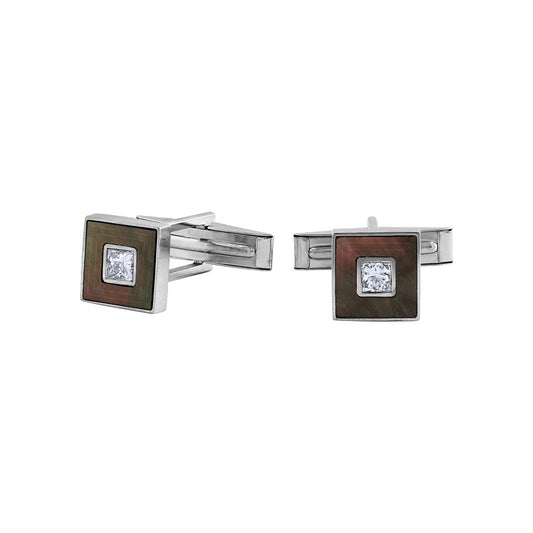 LaViano Fashion 18K White Gold Black Mother of Pearl and Diamond Cufflinks