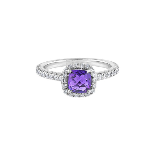 Eli Jewels Platinum Amethyst and Diamond Ring