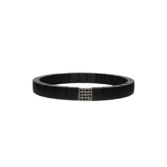 Roberto Demeglio 18K White Gold Black Ceramic Stretch Link Bracelet with Pave Black Diamond Spacer