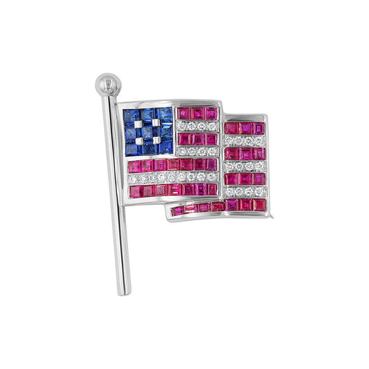 LaViano Fashion 18K White Gold Flag Pin