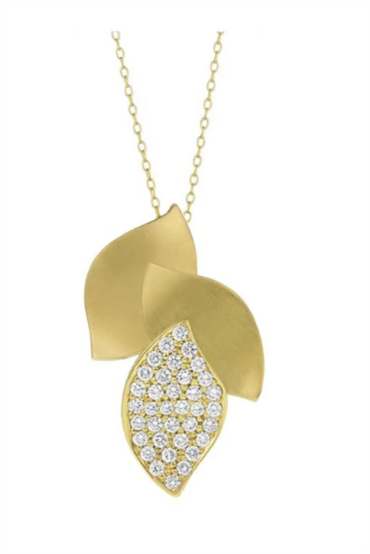 Carelle 18K Yellow Gold Lotus 3 Small Leaves Pendant