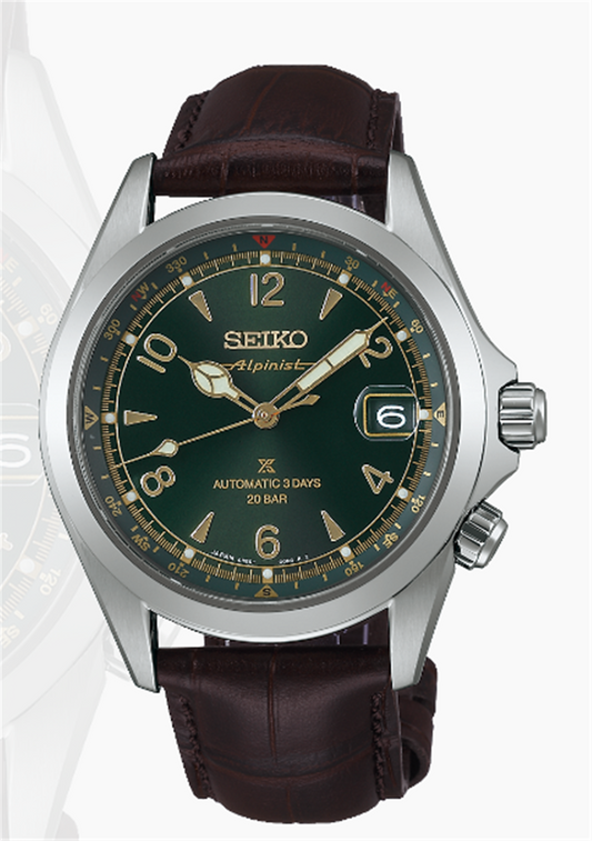 SEIKO Luxe Alpinist Prospex Land 39.5mm Automatic Stainless Steel Green Dial with Leather Band SPB507