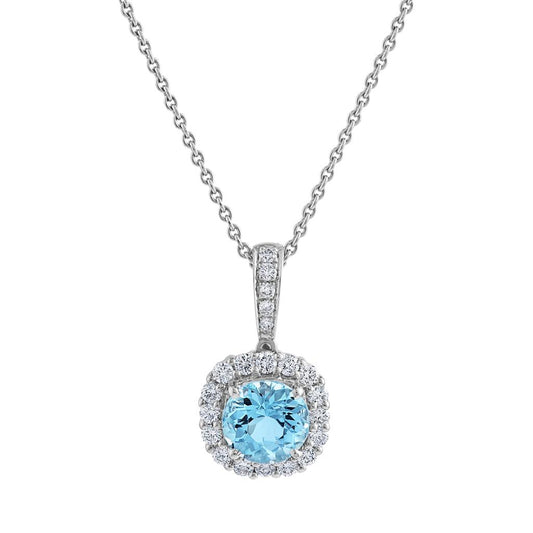 LaViano Fashion 14K White Gold Aquamarine and Diamond Pendant