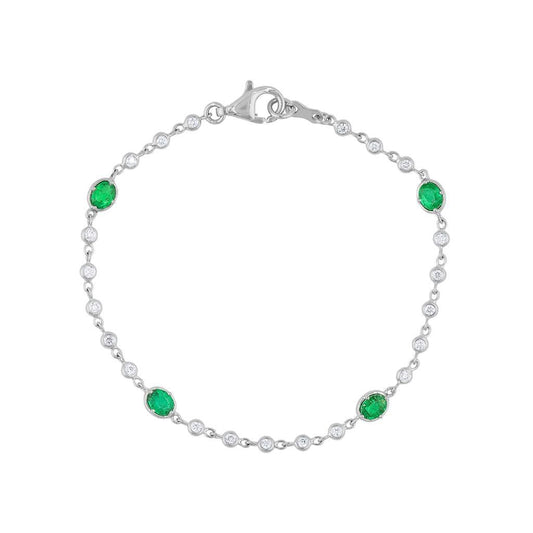 LaViano Fashion 18K White Gold Emerald and Diamond Bracelet