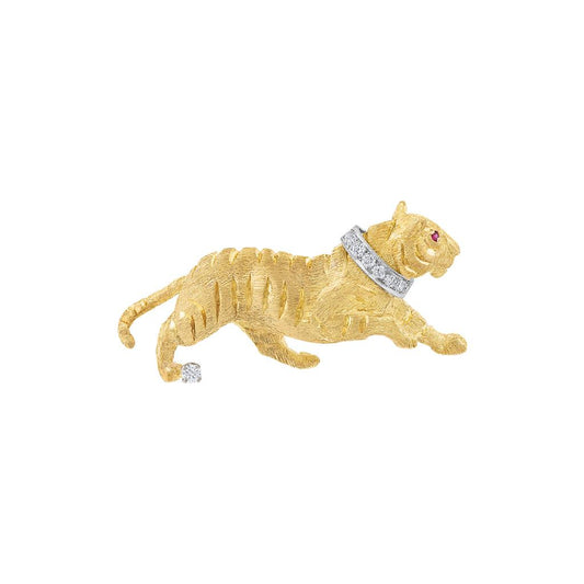 LaViano Fashion 18K Yellow Gold and Platinum Tiger Pin
