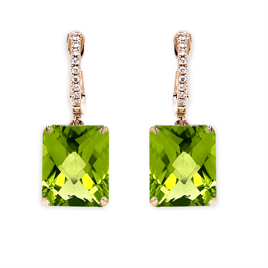 Pe Jay Creations 14K Yellow Gold Peridot and Diamond Earrings