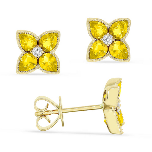 LaViano Fashion 14K Yellow Gold Citrine and Diamond Earrings
